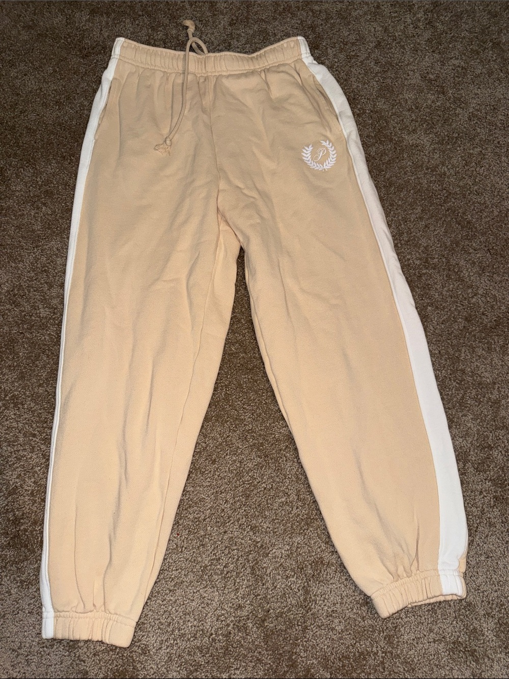PINK Victoria's Secret Beige Joggers with White Side Stripes